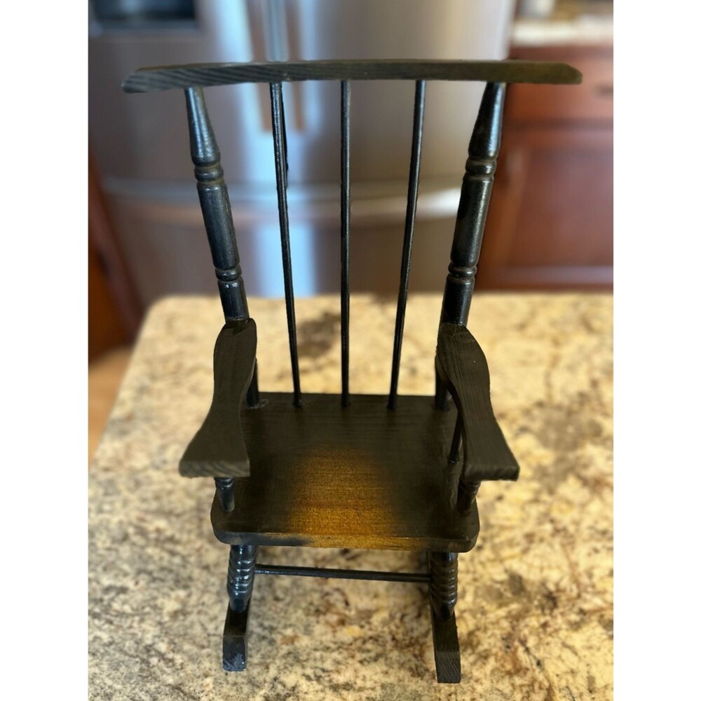 Vintage Miniature Wooden Windsor Rocking Chair Doll Furniture Primitive Decor